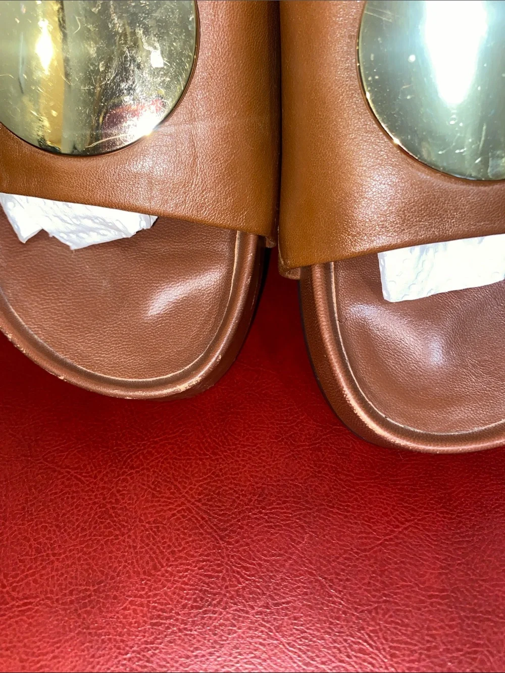 Tory Burch Brown Leather Platform Slide Sandals with Gold Accent